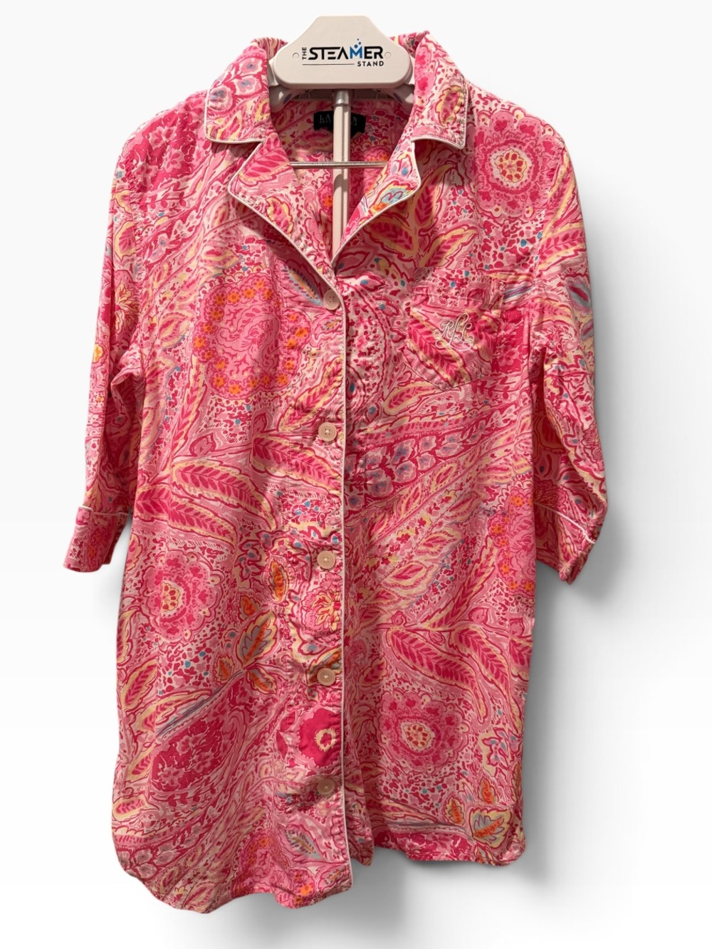 Lauren Ralph Lauren Pink Paisley Button-Front Sleep Shirt 3/4 Sleeves XL